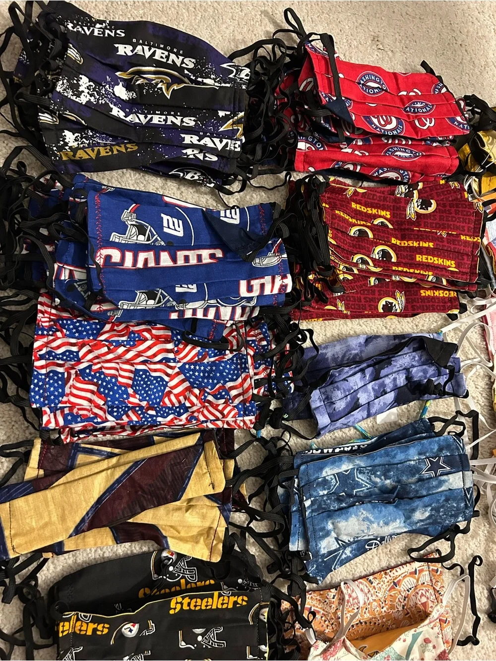 Reversible and adjustable sports and other pattern Face Mask Bundle over 100